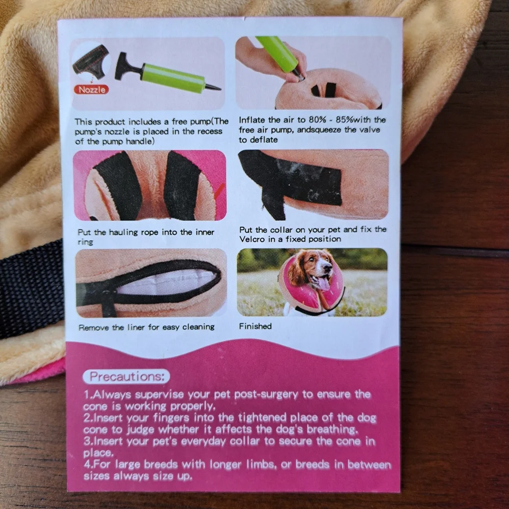Soft Pink Donut Inflatable Dog Cone E Collar Post Surgery Recovery Size L